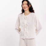 Ruffled Long Sleeve Blouse + Textured Long Pants